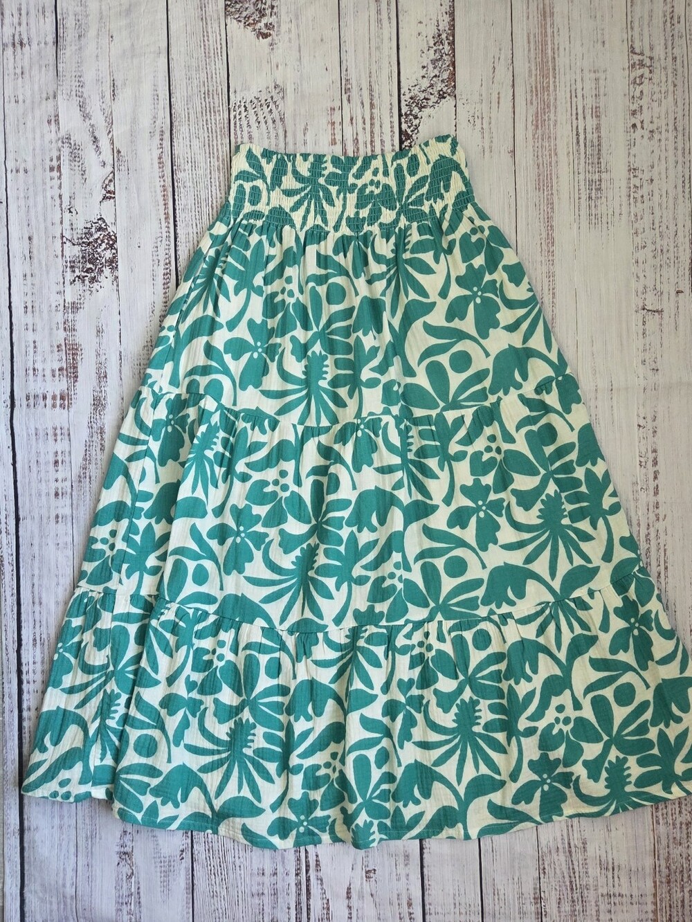 Marine Layer Corinne Double Cloth Maxi Skirt Floral Smocked Small Cotton NEW - Picture 7 of 8